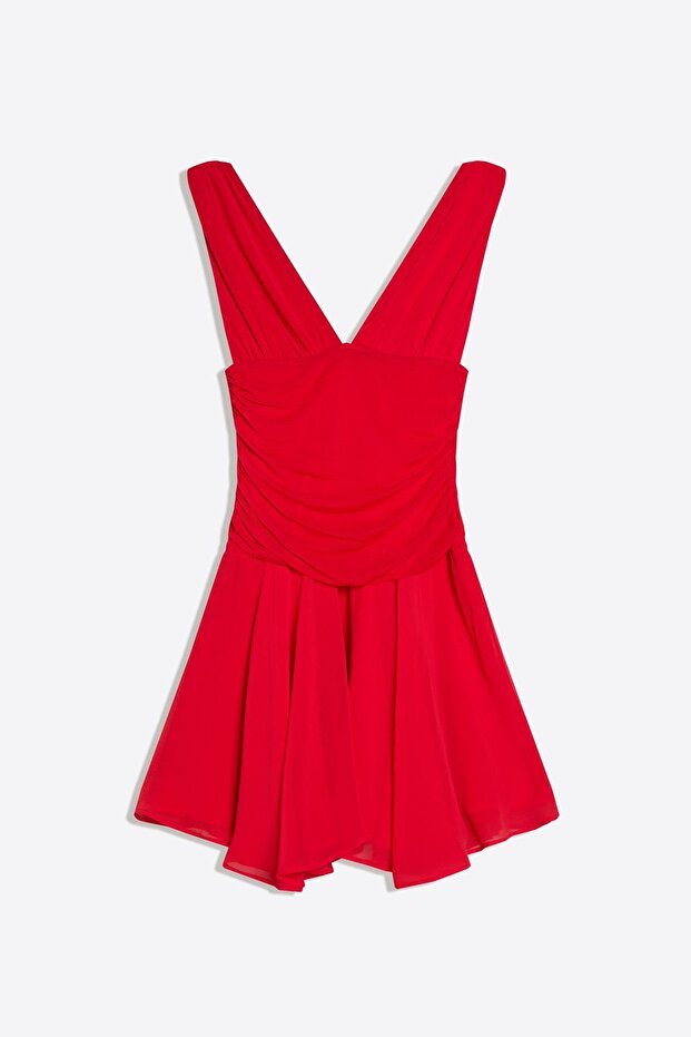 Mini şifon elbise - 5