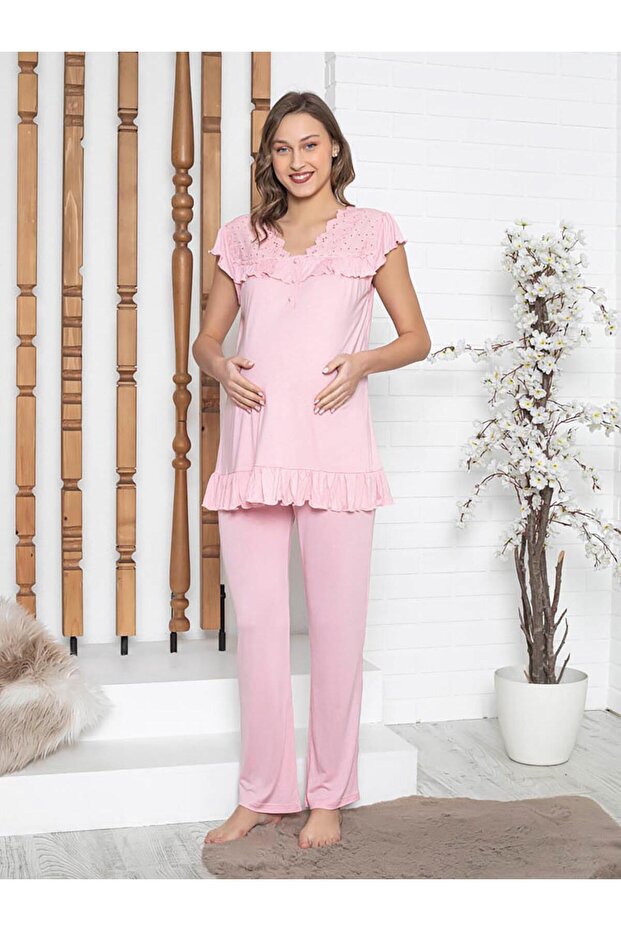 Imissi Oh. Ruffled Appliqué Pajama Set - Pink