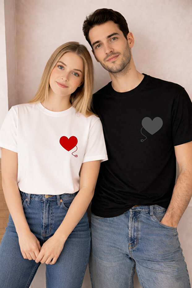 14 February Double Combination T-Shirt Valentine's Day Valentine's Day Price for 2 Unisex Heart Cable Printed
