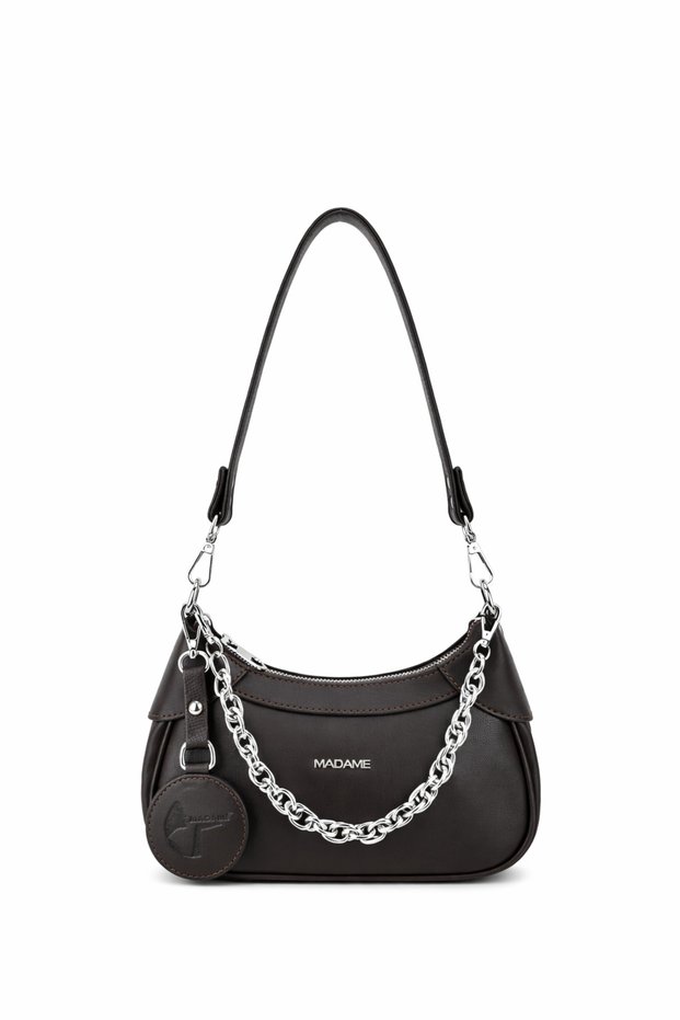 Chain Detailed Women's Shoulder & Crossbody Bag – Extra Long Strap, Casual & Stylish Brown