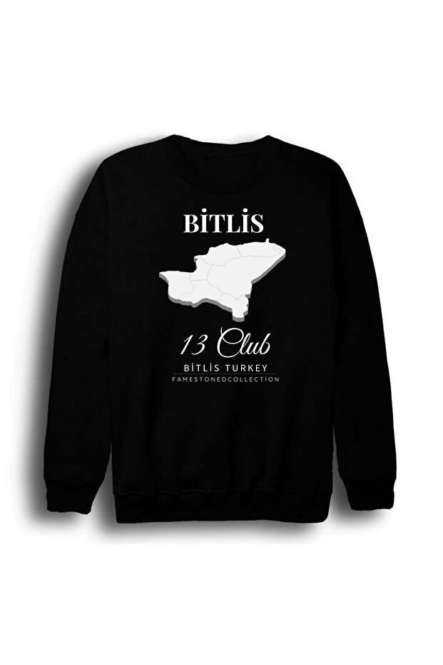 Bitlis 13 Nemrut Van Gölü Tatvan Nature City Printed Unisex 100% Cotton Crew Neck Black Sweatshirt