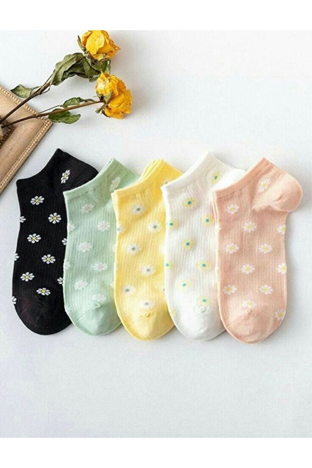Economical Pack of 5 Daisy Patterned Women's Short Booties Socks Set