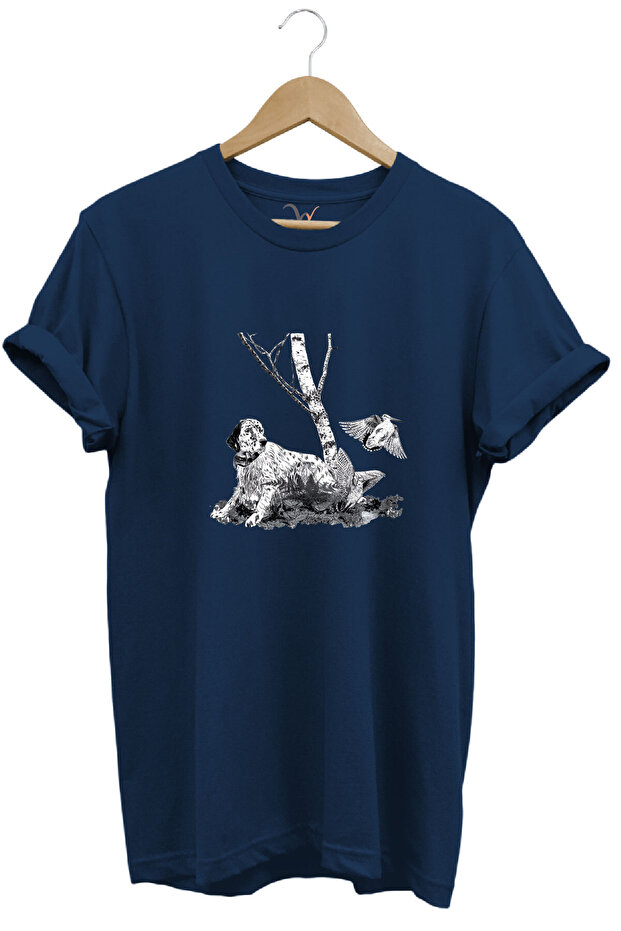 Hunting English Setter and Culluk Printed 100% Cotton Regular Fit Crew Neck T-Shirt