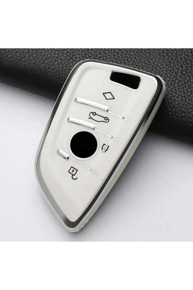 Bmw Compatible 1, 3, 5, 6, 7 Series, G32, G30, G20, G11, X1, X3, X5, X6, X7, Z4, m Silver Edge Tpu Key Case Cover (White)