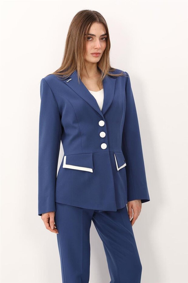 Garnili Men's Collar Model Women's Jacket-Indigo - 1193100