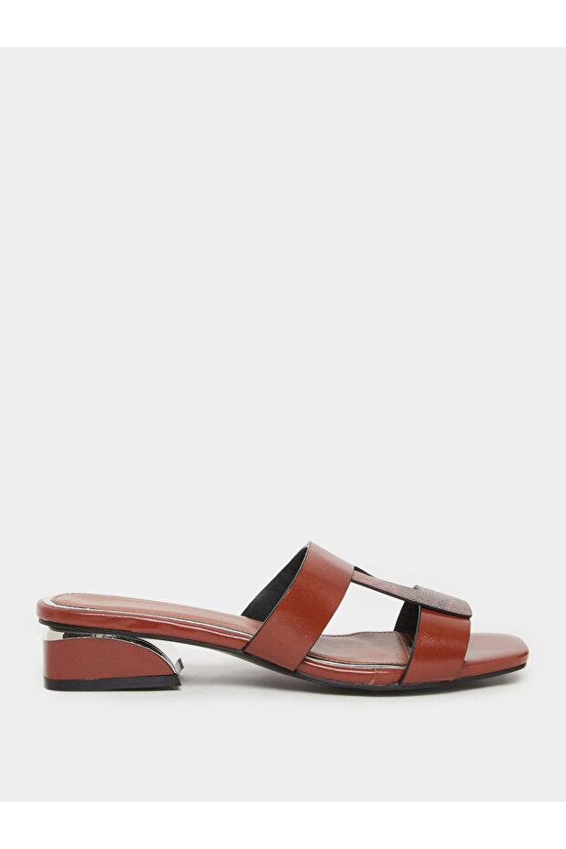 Women Brown Leather Block Heel Sandals