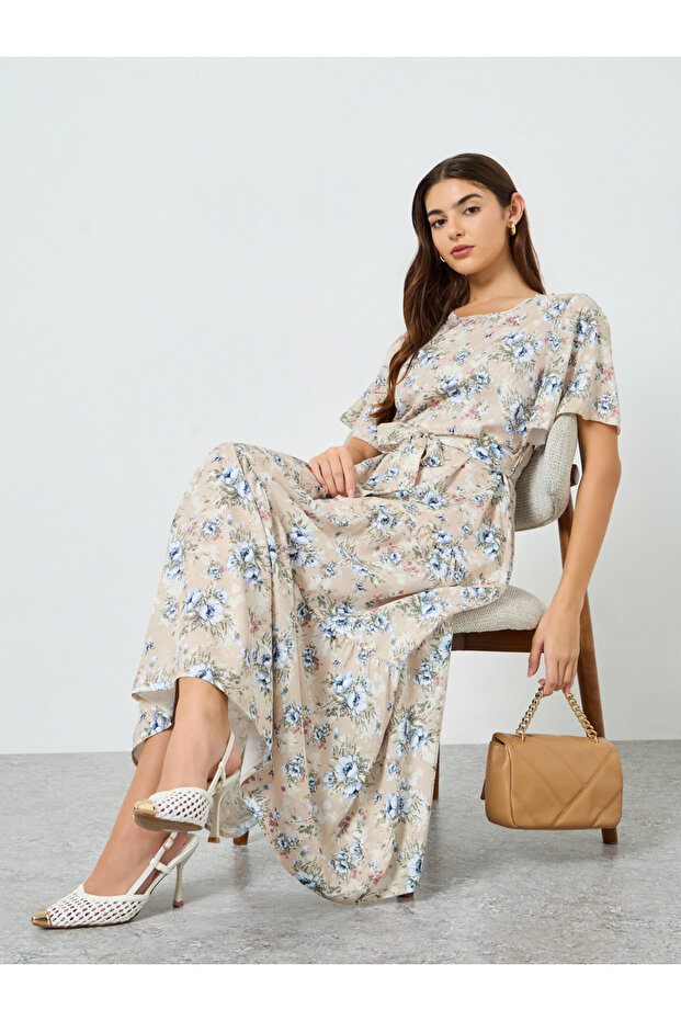 Women Floral Print Bell A-Line Maxi Dress