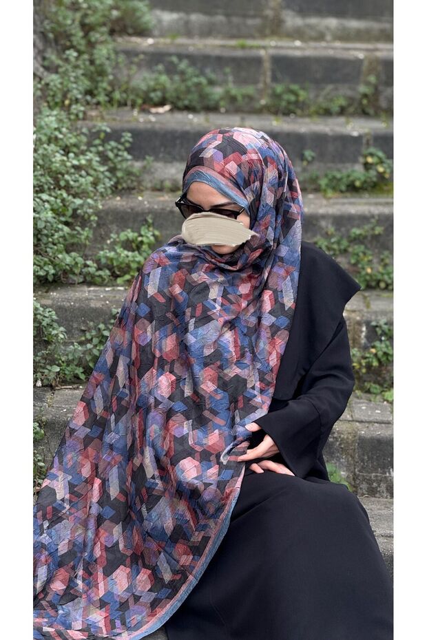 شال بامبو كراش - نمط أيقوني - نيلي - 5
