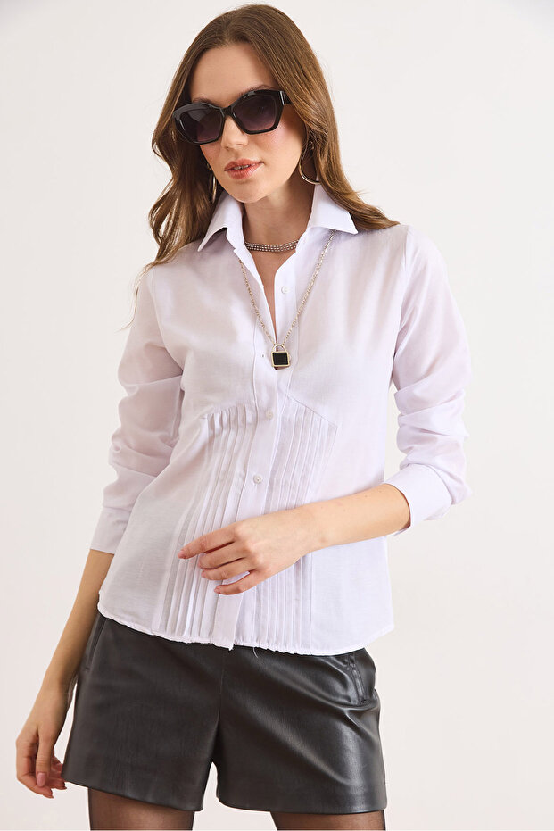 Women's White Slim Fit Woven Shirt with Front Pockets Gml-19001422