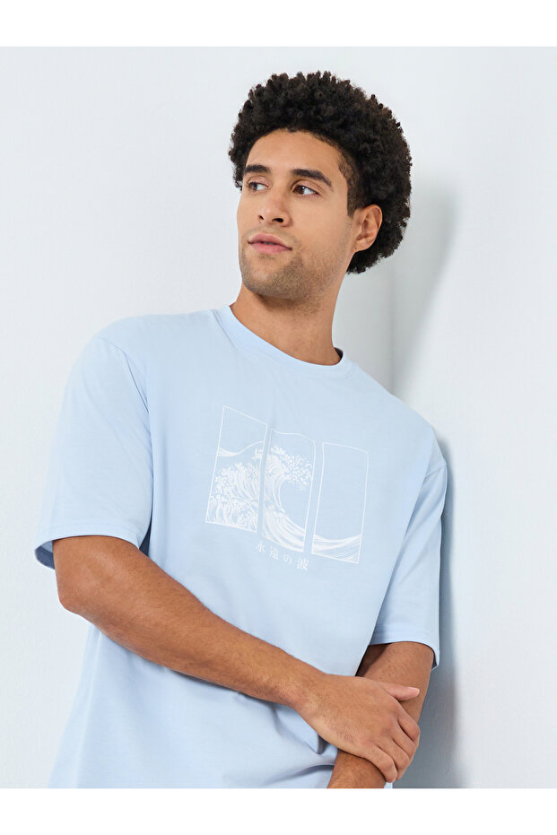 Men Blue Graphic Print Oversized T-Shirt