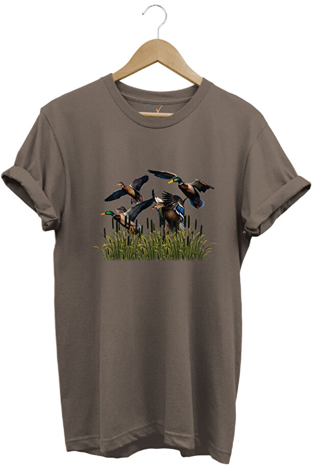 Hunting Duck Hunting Reeds Printed 100% Cotton Regular Fit Crew Neck T-Shirt