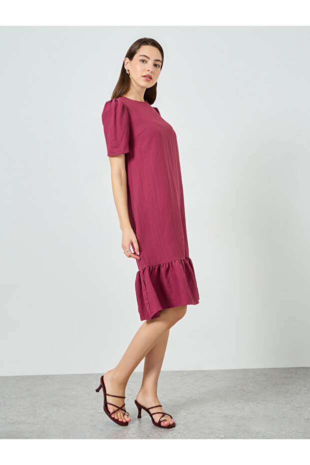 Women Shift Midi Dress with Short Sleeves