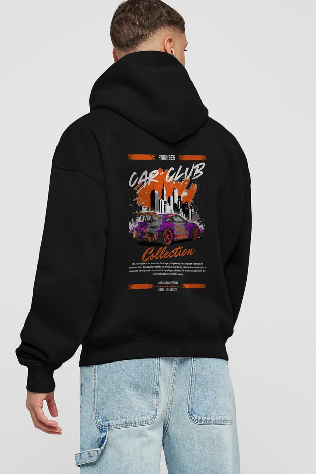 Araba Club Series 2 Back Printed Black Oversize Hooded Sweatshirt Men Women