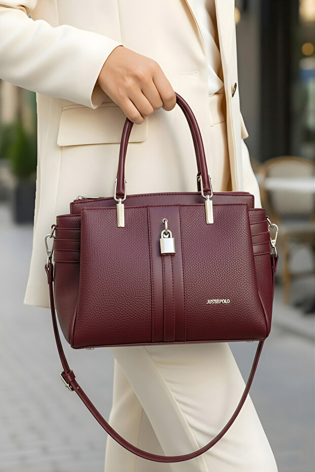 Women's Lock Detailed 3-Compartment Long Strap Hand & Shoulder Bag with New Season Accessories (29X20 cm)