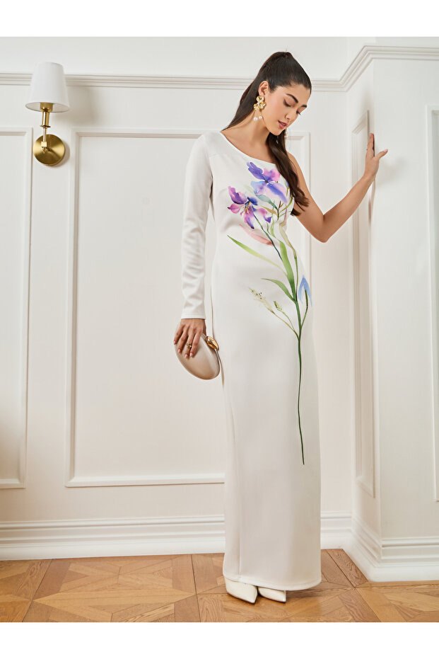 Women White Floral Print A-Line Maxi Dress