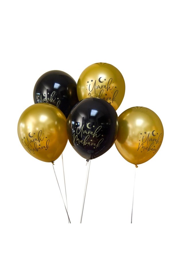 Umrah Mubarak Printed 12 Inch Latex Balloons Pack of 5