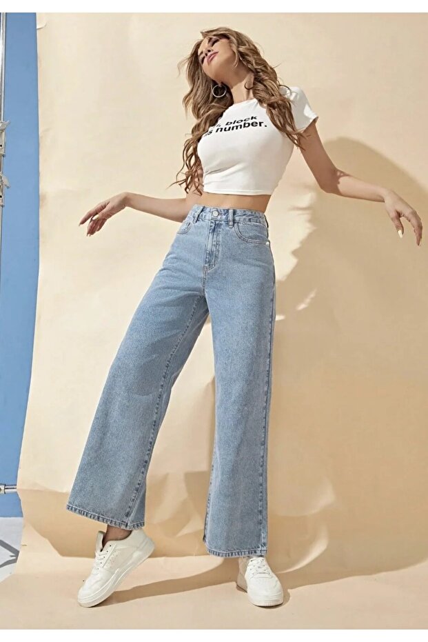 High Waist Ankle Length Loose Leg Jeans