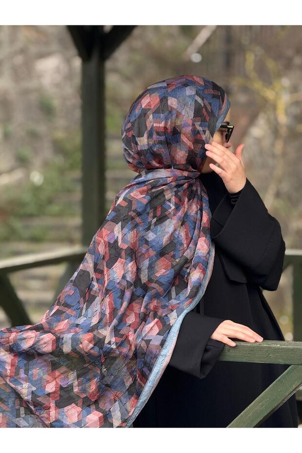 شال بامبو كراش - نمط أيقوني - نيلي - 4