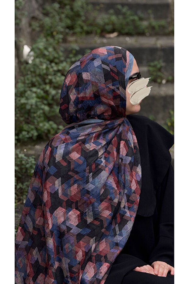 شال بامبو كراش - نمط أيقوني - نيلي - 8