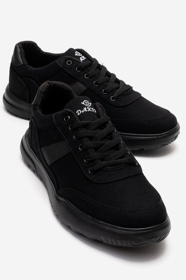 Linen Men's Shoes with Tied Straps; Black Black