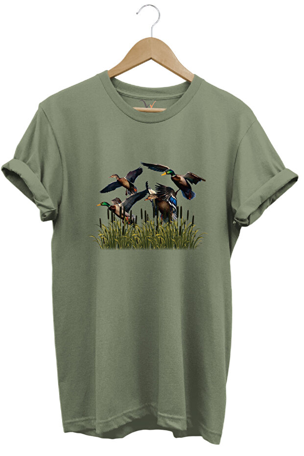 Hunting Duck Hunting Reeds Printed 100% Cotton Regular Fit Crew Neck T-Shirt