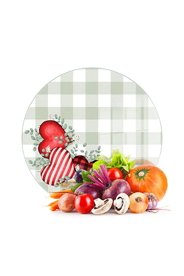 Glass Cutting Board and Presentation Plate Round Love Series with Heart Pattern 30 X 30 cm