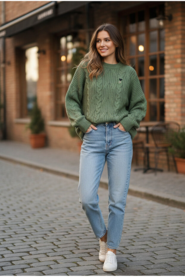 Women's Oversize Soft Hair Braided Knitwear Sweater