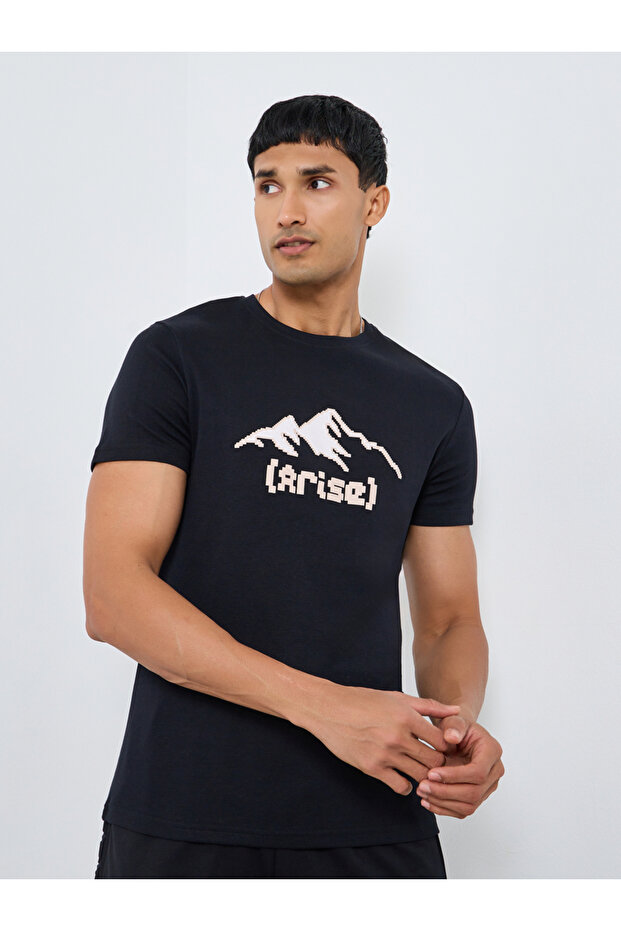 Men Black Graphic Print Crew Neck T-Shirt