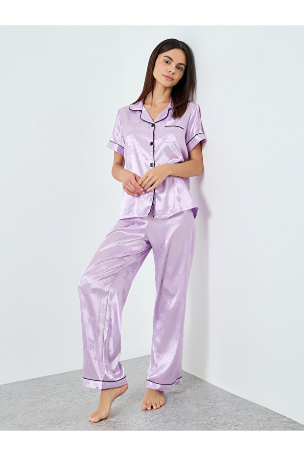 Women Purple Satin Shirt and Pyjama Set