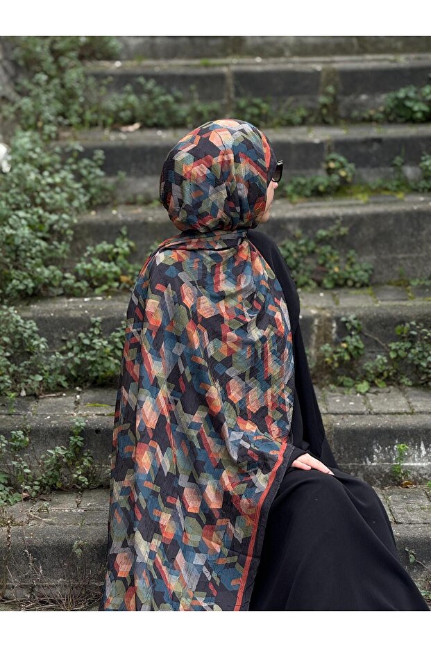 شال بامبو كراش - نمط أيقوني - أسود - 4