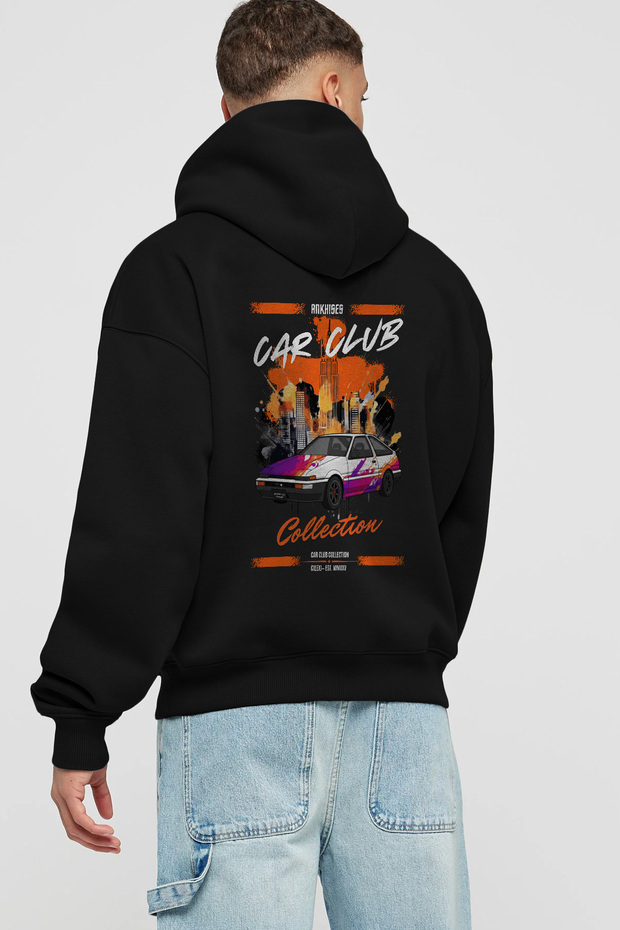 Araba Club Series 37 Back Printed Black Oversize Hooded Sweatshirt Men Women