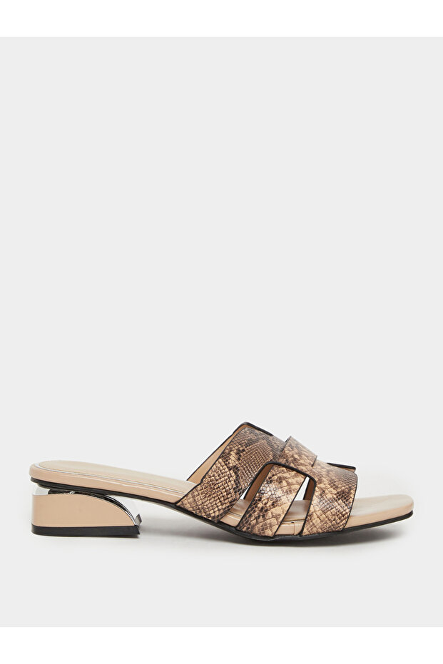 Women Beige Snake Skin Print Block Heel Sandals