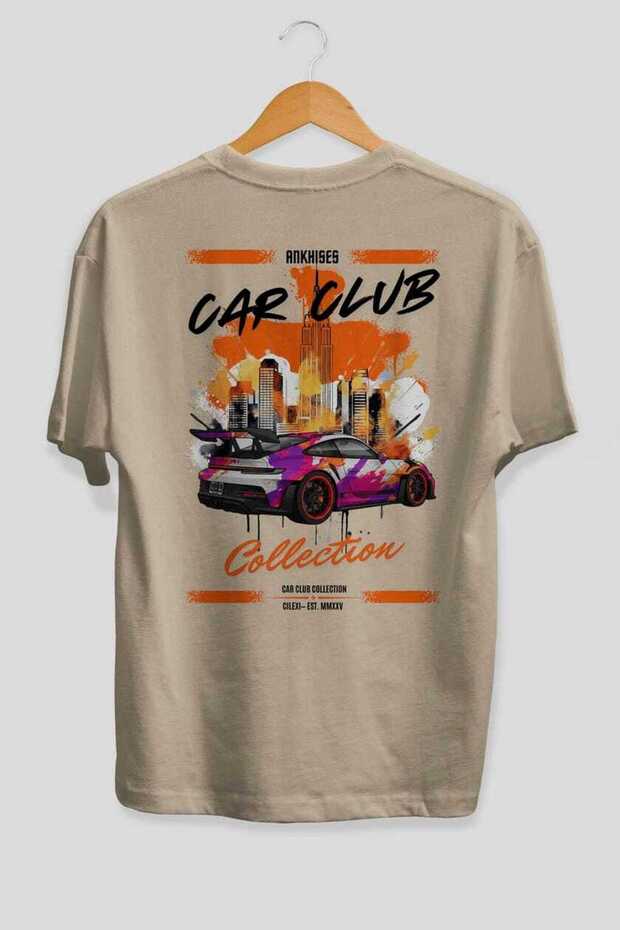Araba Club Series 34 Back Printed Beige Oversize T-Shirt 100% Cotton Men Women