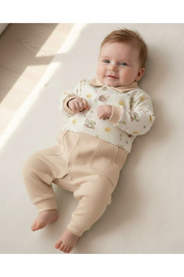 Baby Boy's Stylish Seasonal Romper with Pocket Detail and Collar, 3-6-9-12 Months, Snail Print