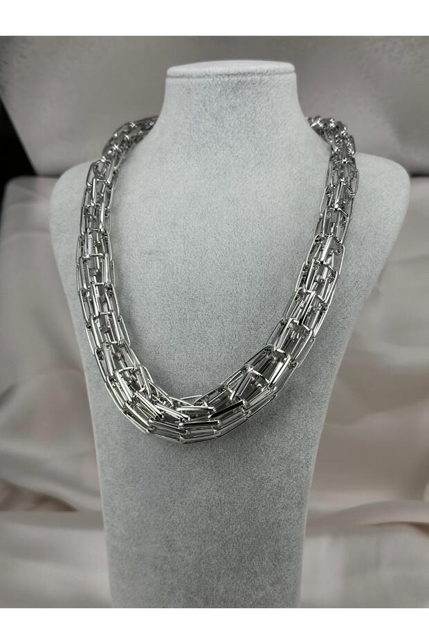 Multi-Row Silver Color Thick Chain Women's Steel Necklace – Modern and Strong Design