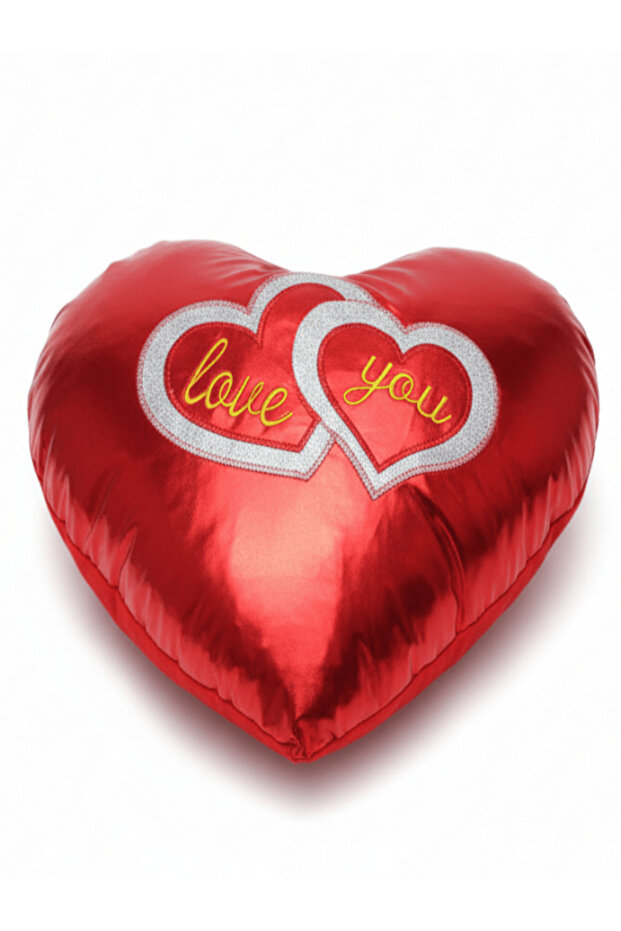 Soft Plush Red Heart Cushion (45 cm) with “Love You” Text