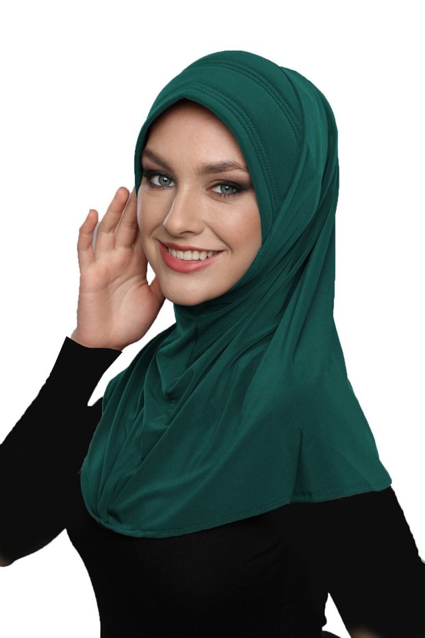 Takmatik Plain Green Ready-To-Wear Turban Hijab Pool Cap Suitable for Medical Use Prayer Cover