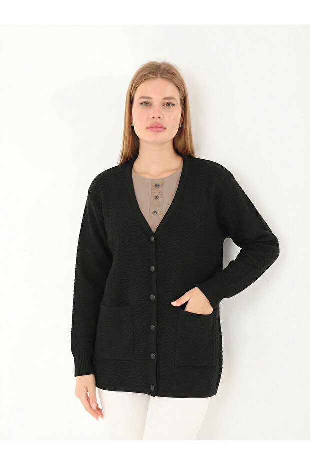 Mother Buttons Full Knit Large Size Knitwear Cardigan 1606