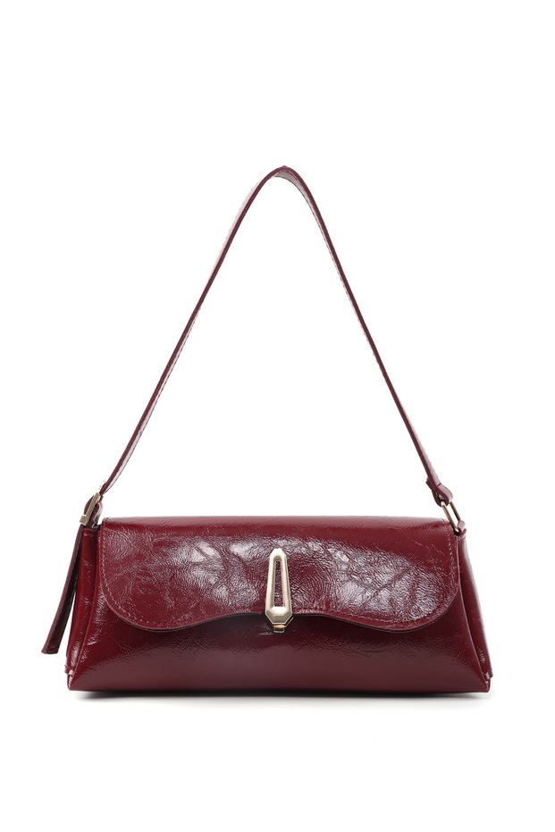 Crinkled Textured Burgundy Shk305 Faux Leather, Special Lock Magnet Hand, Arm and Shoulder Bag