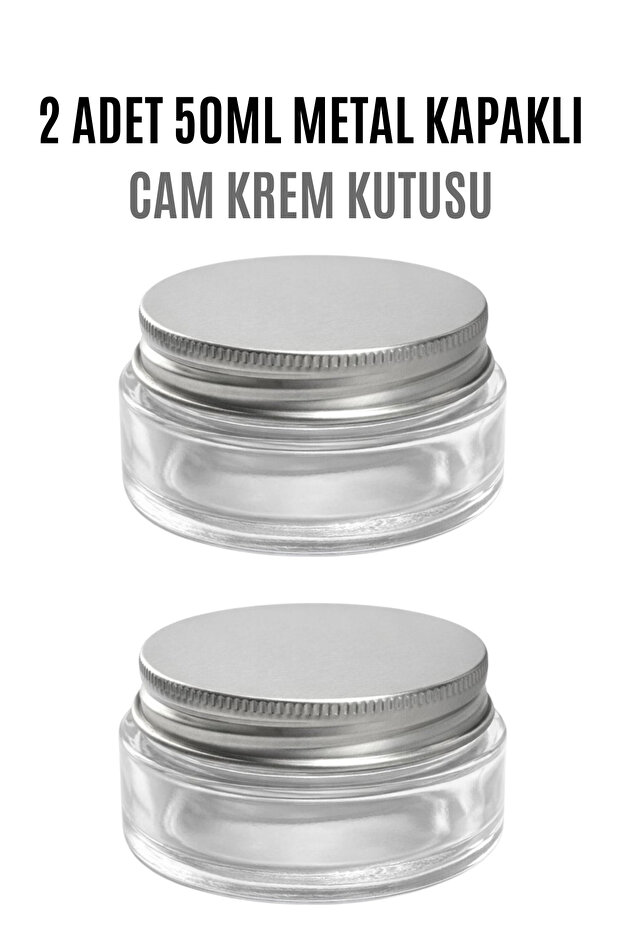 50 ml Plastic Metal Lid and 50 Cc Transparent Glass Cream Jar 2 Pieces