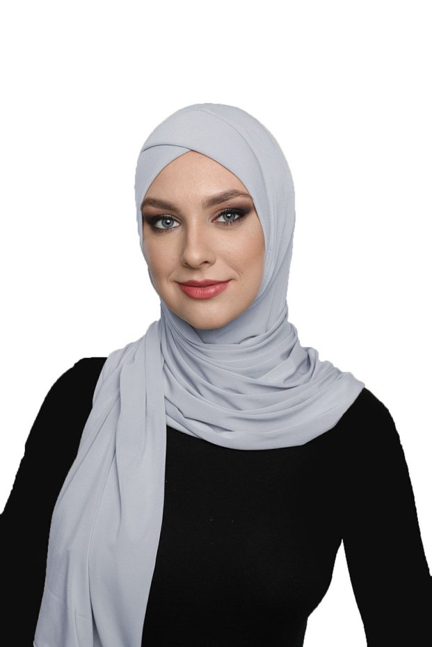 Wrapped Takmatik Light Gray Ready-To-Wear Turban Hijab Medical Grade Suitable for Prayer Covering