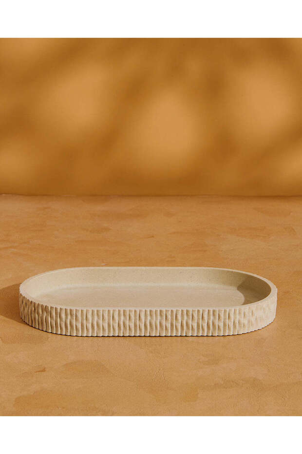 صينية مستلزمات مستطيلة الشكل ذات لون بيج مموج ومضلع - 2