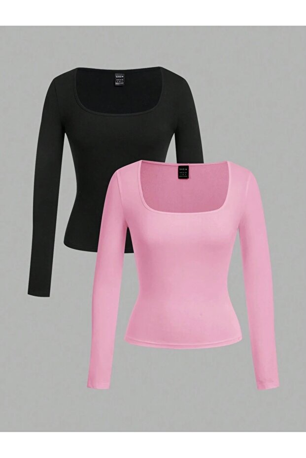 Women's 2-Color Long Sleeve Low-Cut Collar Combed Cotton Bodysuit