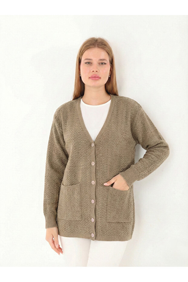 Mother Buttons Full Knit Large Size Knitwear Cardigan 1606
