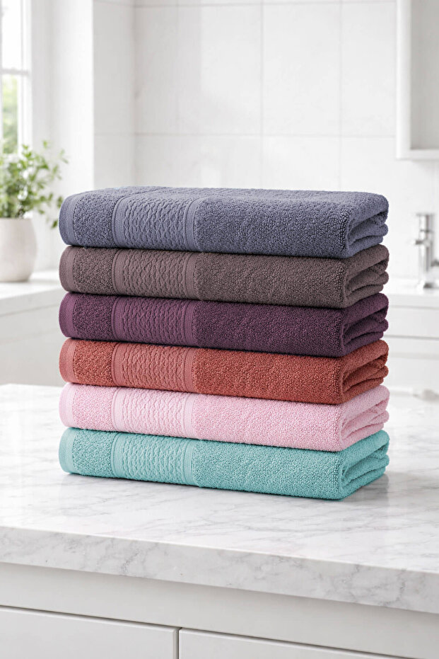 6-Piece Hand and Face Towel Set 50X90 cm Pure Cotton