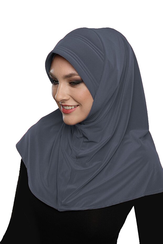 Takmatik Plain Dark Gray Ready-To-Wear Turban Hijab Pool Cap Suitable for Medical Use Prayer Cover