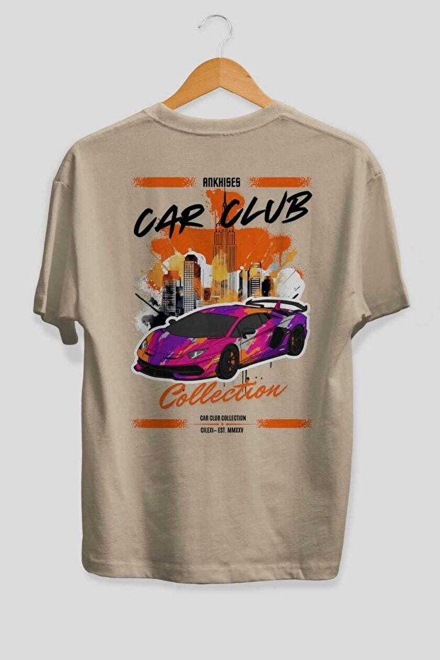 Araba Club Series 28 Back Printed Beige Oversize T-Shirt 100% Cotton Men's Women's
