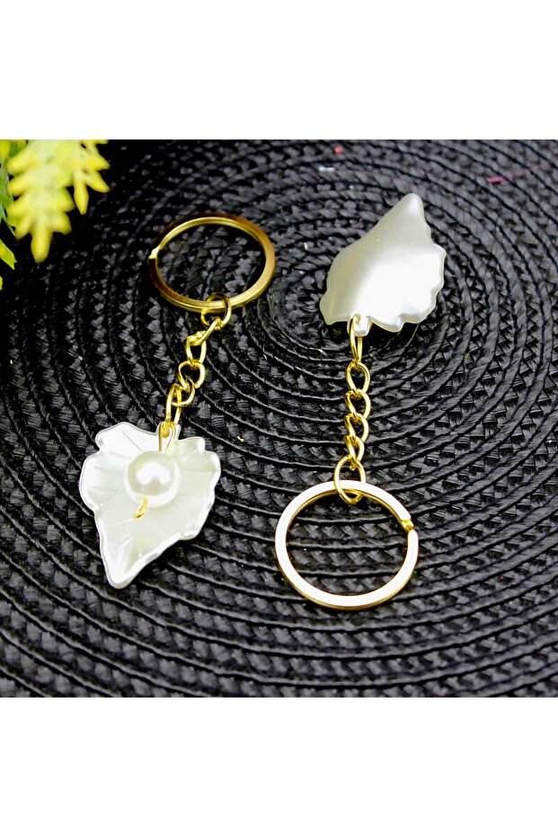 Pearl Sycamore Leaf Gold Chain Keychain 50 Pieces