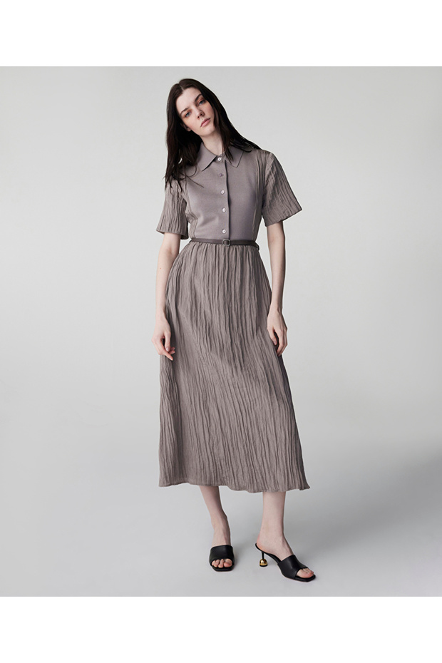 Kemerli triko mix elbise - 1