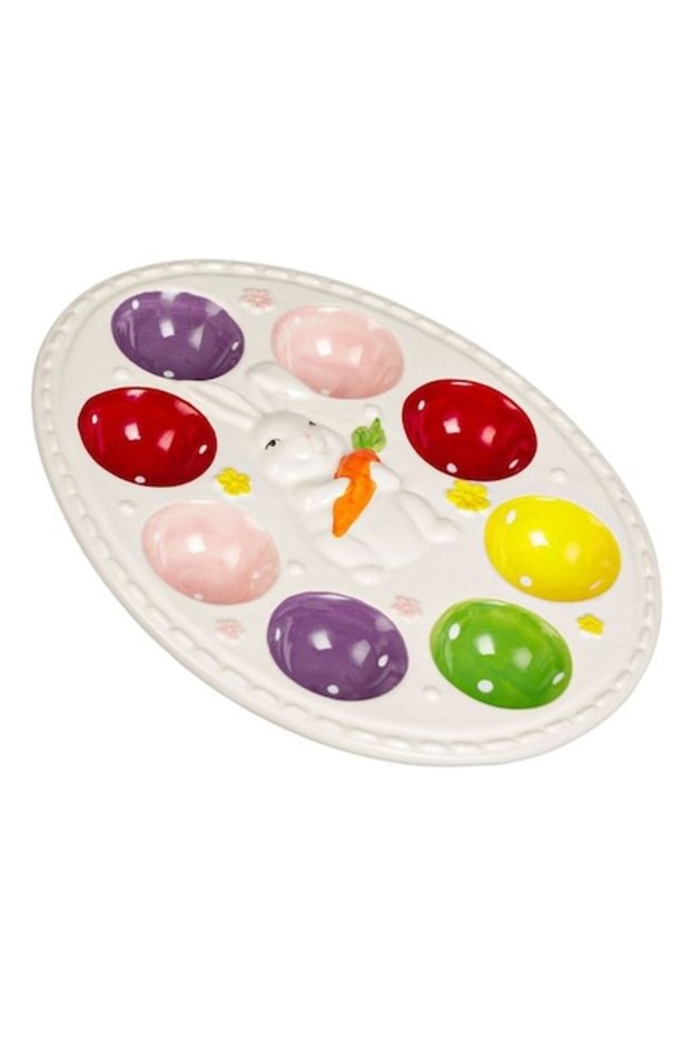 Ceramic Easter Plate Rabbit for 8 Easter Eggs 21x27x3cm